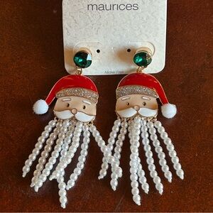 Maurices Festive Santa Earrings with Faux Pearl and Red Accents